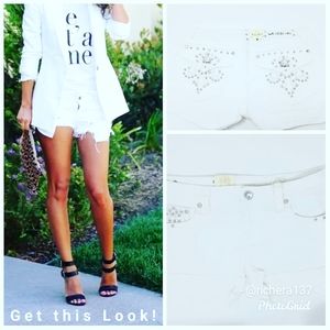 White Denim Rhinestone Shorts M